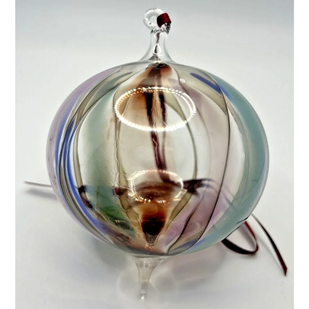 Vintage Art Glass Twisted Blue‎ Purple Green Maroon Ornament U257/10